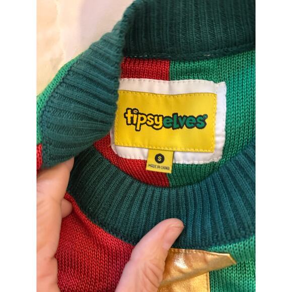 Tipsy Elves Women's Present Ugly Christmas holiday Sweater red green gold Size S - Picture 9 of 13